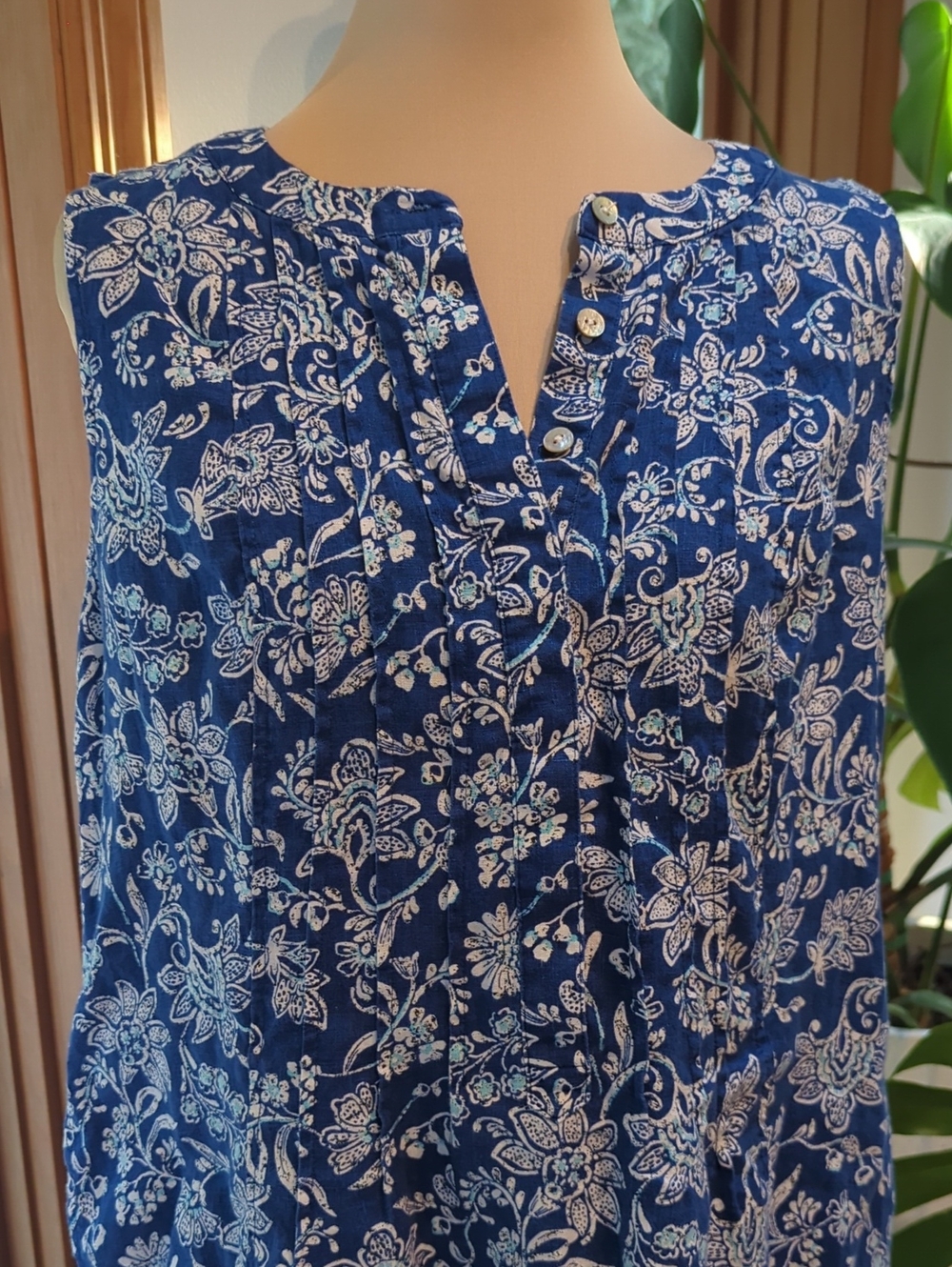 J. Jill Love Linen 100% Linen Floral Sleeveless Tunic Dress Petite M